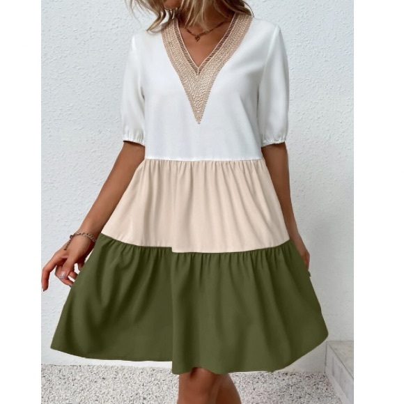 Boho Color Block Lace Oversized Dress - Picture 16 of 16